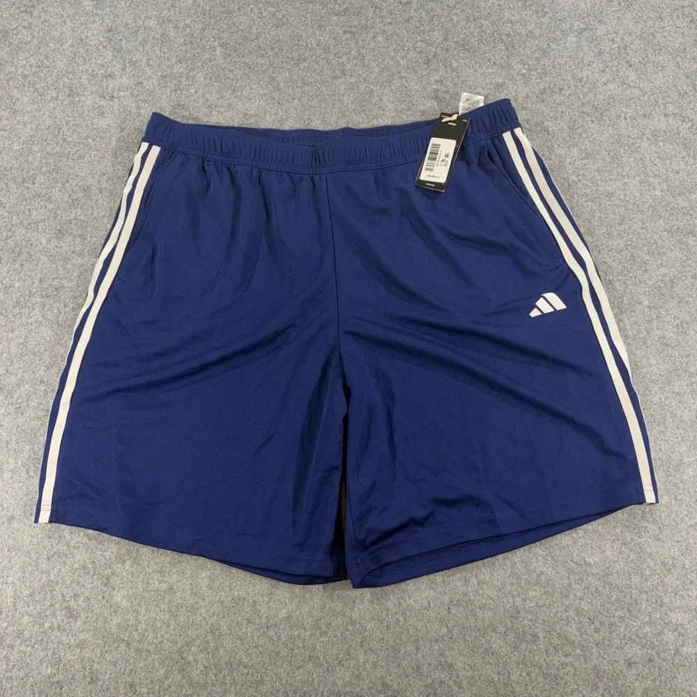Adidas Mens Pique Training Shorts Navy Blue 3-Stripe Athletic 2XL NEW